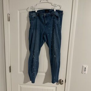 Celebrity Pink Blue Skinny Jeans with Pearl Accents